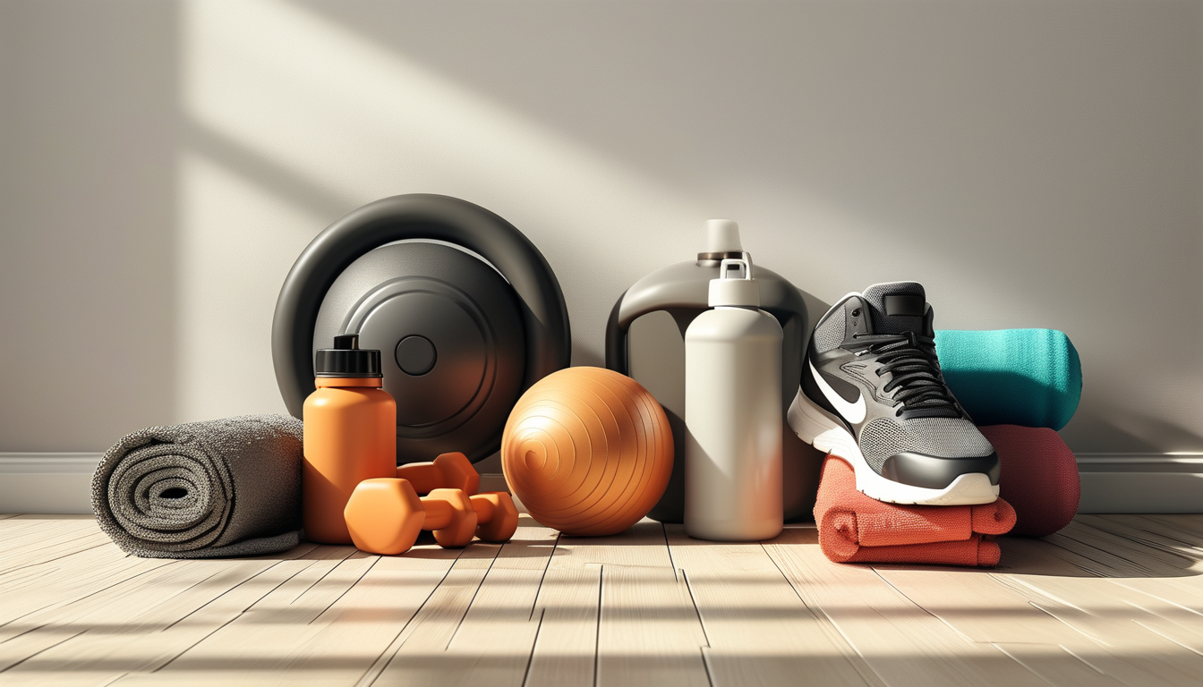 Home gym essentials laid out neatly